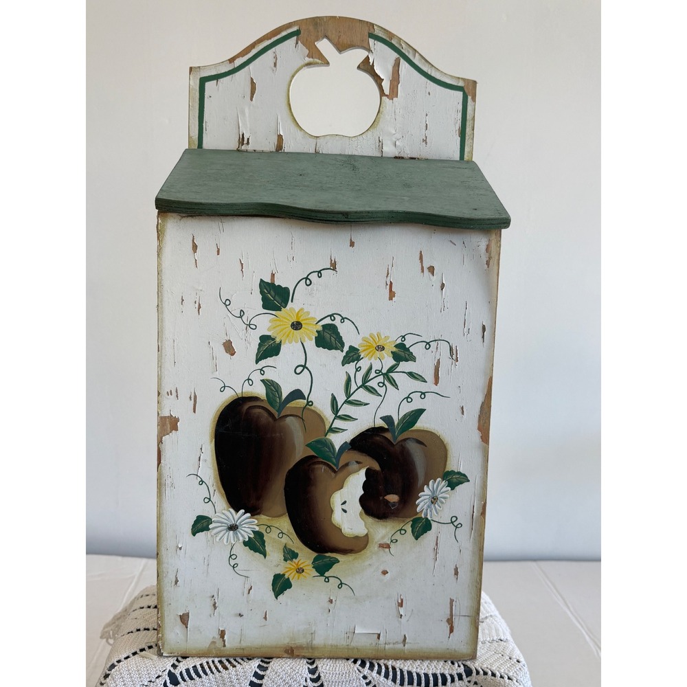 VTG Collections Etc Wooden Wall box  Hand Painted Apple Sunflower Folk Art